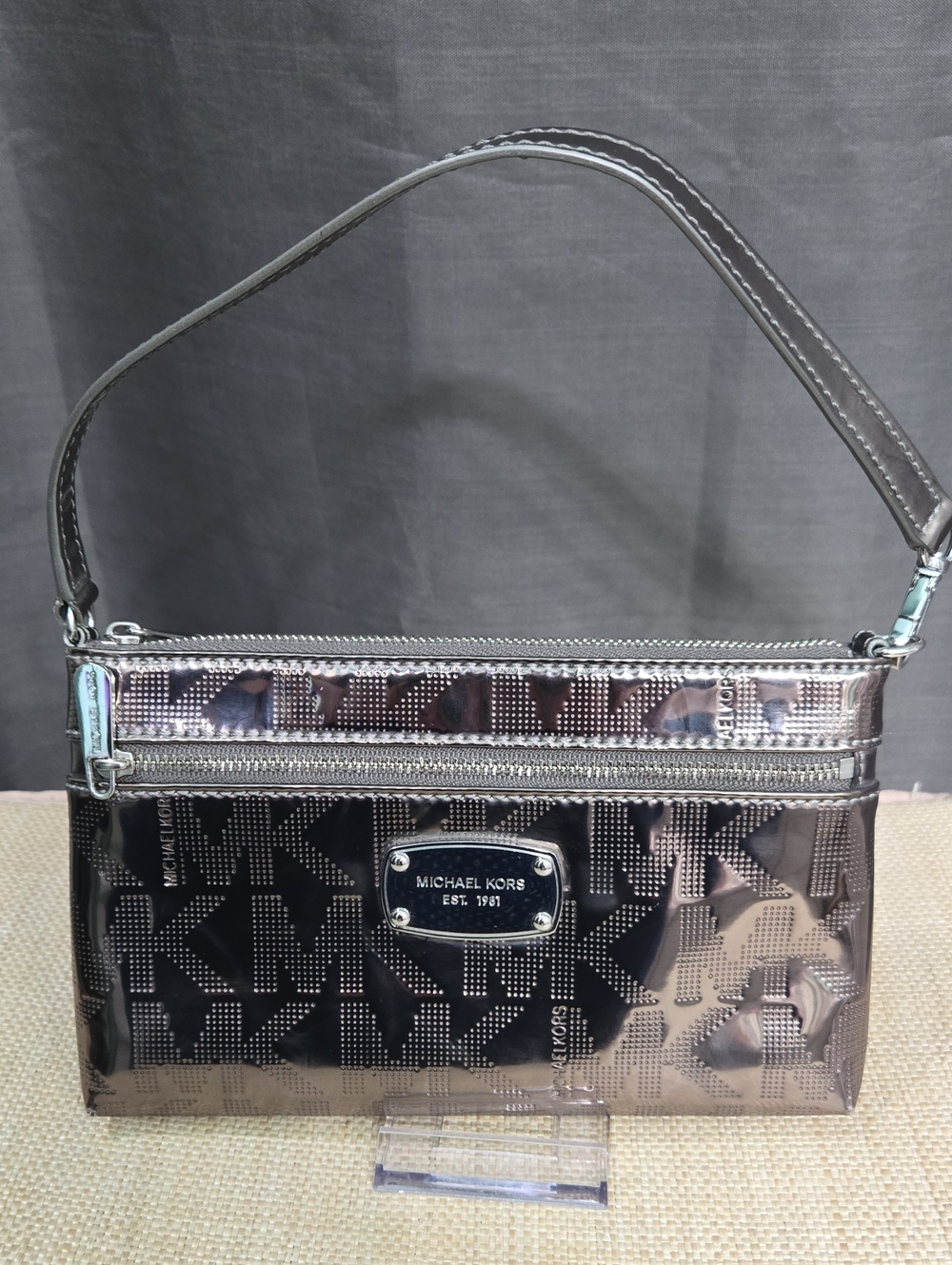 WEEKEND SALE! Michael Kors Metallic Silver Logo-Print Shoulder Bag